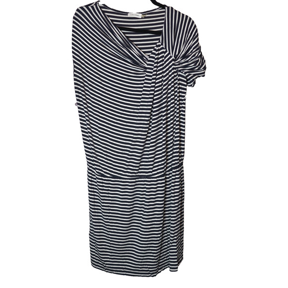 Calvin Klein Black & White Stripe Asymmetrical Dress Nautical Sz 12 Lagenlook - Picture 6 of 12